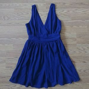 Navy V-neck Chiffon Dress